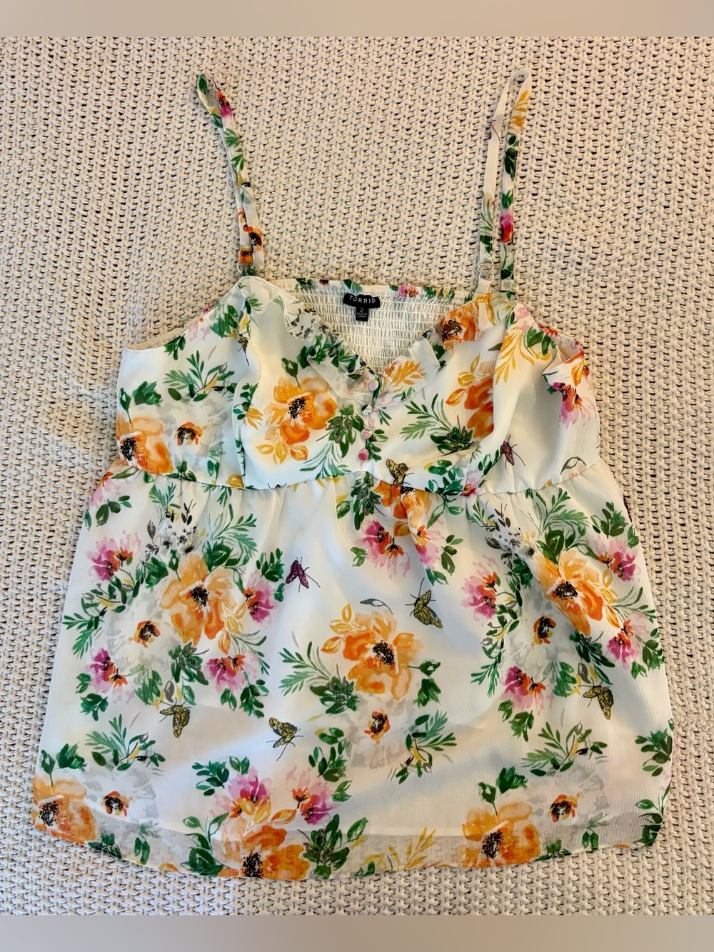 Torrid ivory white floral spaghetti strap top size 2 2X